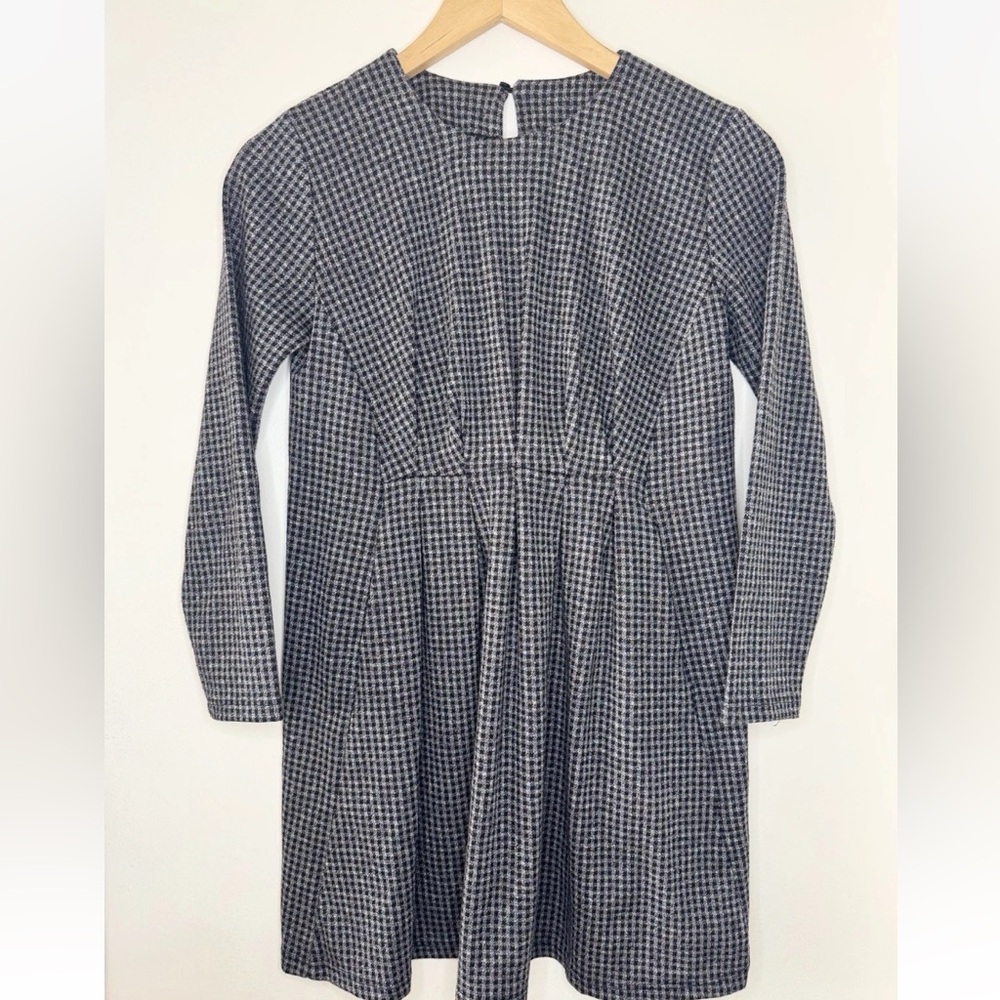 ZARA Girls Black Check Tweed Knit Long Sleeve Dress 10 Preppy Euro Kids Style